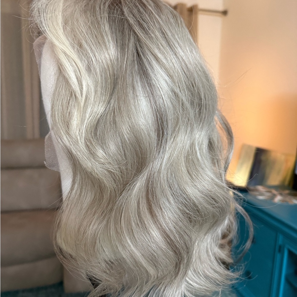 Silver Blonde Human Hair Lace-Front Wig for Women - Picture 2 of 16